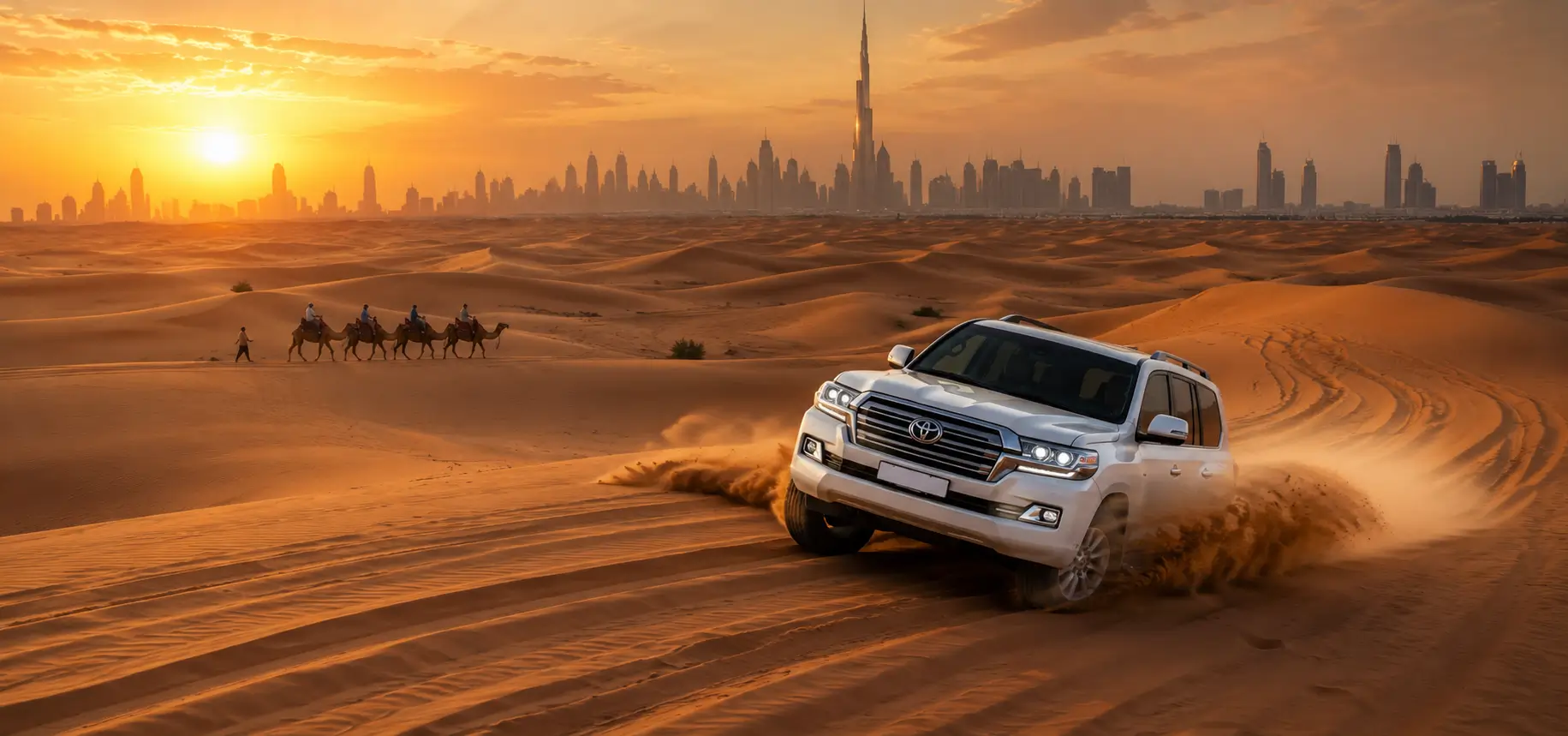 Desert drive and city skyline