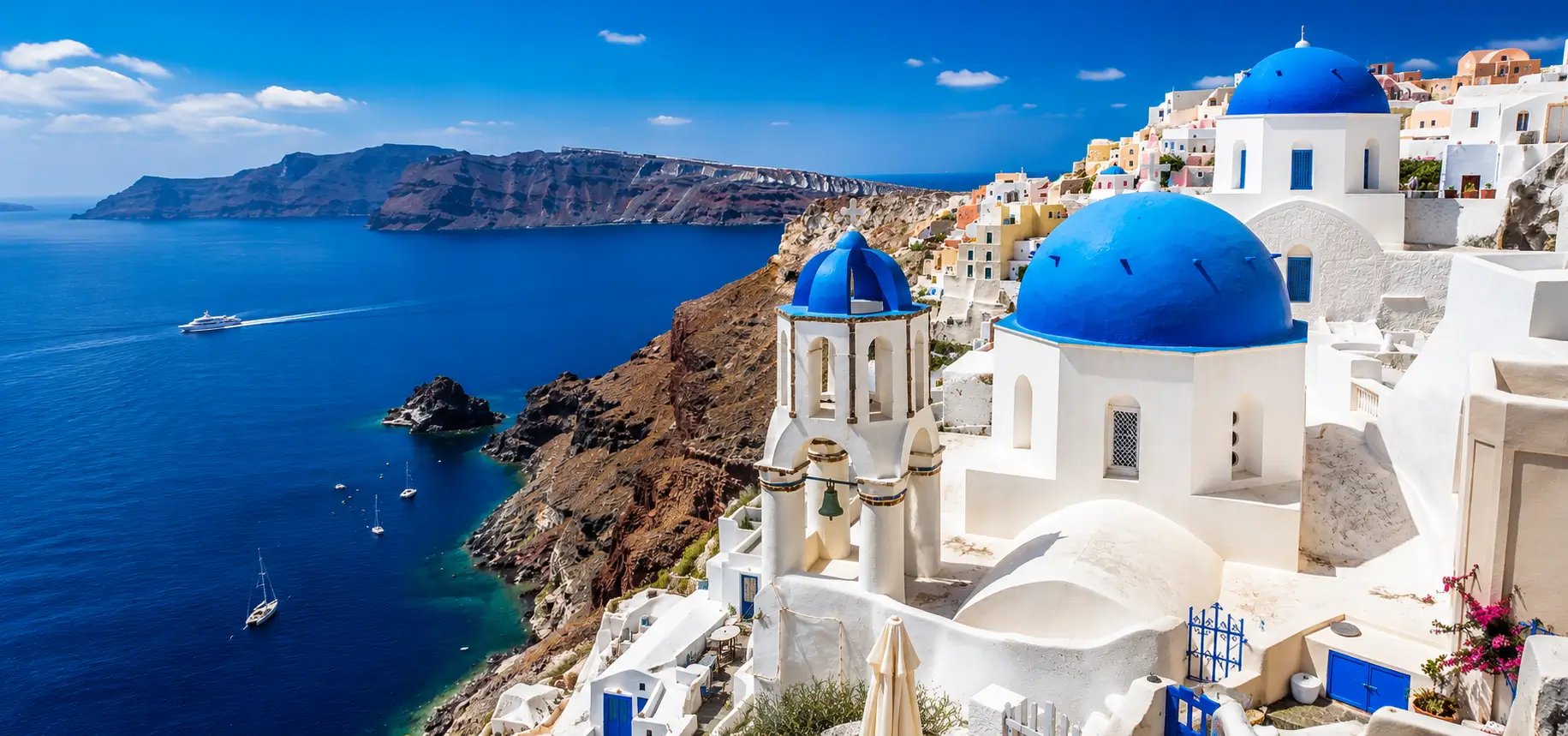 Mediterranean coastal village in sunlight