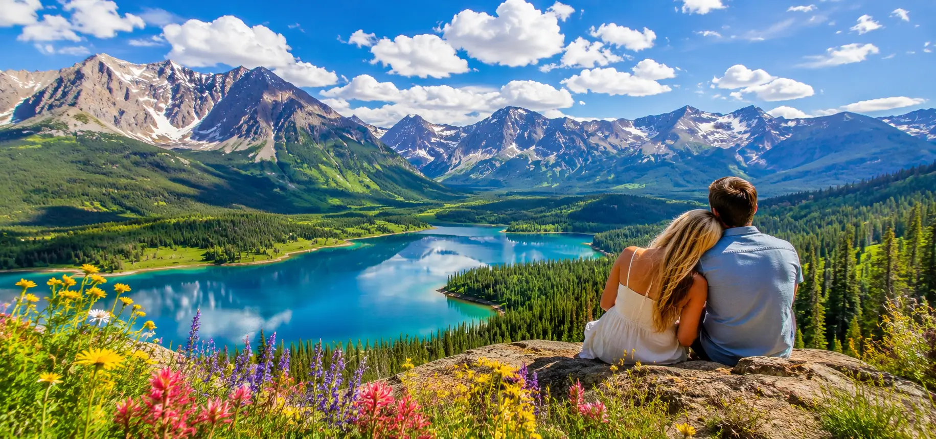 Romantic mountain escape by the lake